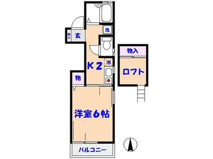ＪＲ総武線 市川駅 徒歩7分 2階建 築29年(1K/2階)の間取り写真