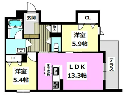 グランファミール箕面小野原(2LDK/1階)の間取り写真
