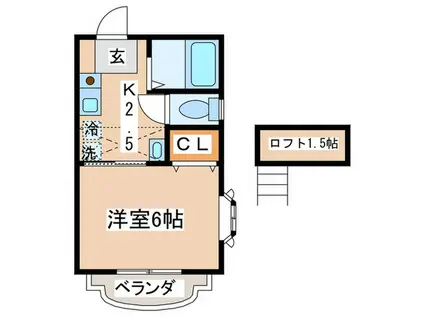 京王動物園線 多摩動物公園駅 徒歩8分 2階建 築28年(1K/1階)の間取り写真