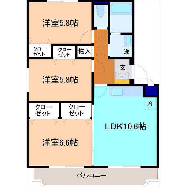 アジュール大友(3LDK/2階)の間取り写真