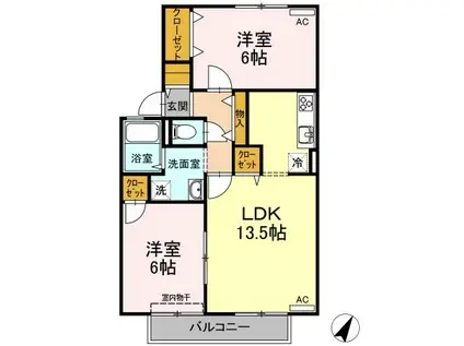 ハイカムール田中 C棟(2LDK/2階)の間取り写真