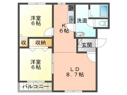 クイーンさくら(2LDK/3階)の間取り写真