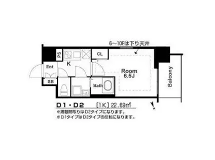 エスリード大阪城南グランデュクス(1K/3階)の間取り写真