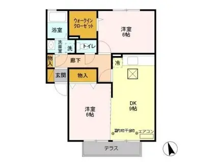 グランドゥールA(2DK/1階)の間取り写真