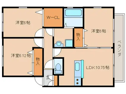 リビングタウン四条大路C棟(3LDK/2階)の間取り写真