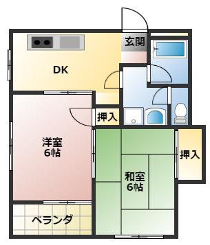 アベニュー迎町(2DK/3階)の間取り写真