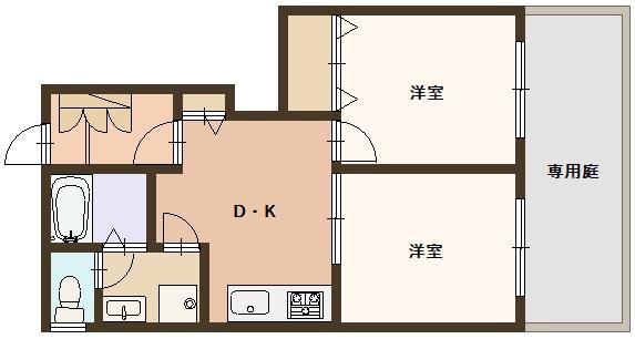 ハイツ新田(2DK/1階)の間取り写真