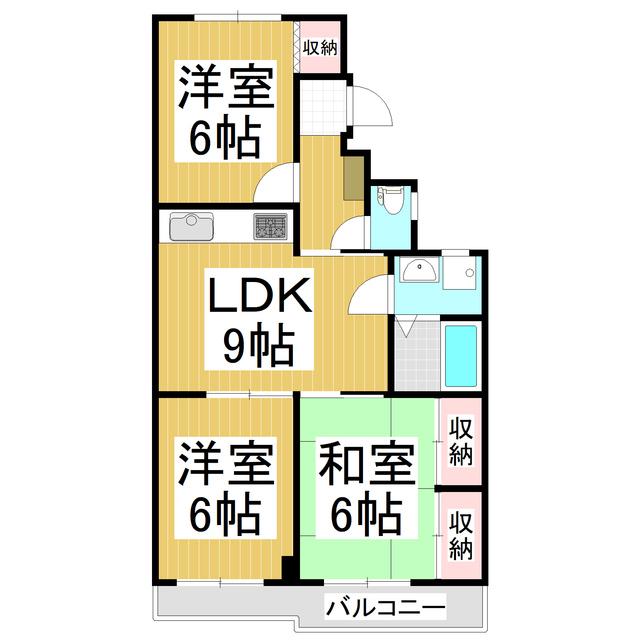 ホワイトハイツ 西館(3LDK/1階)の間取り写真
