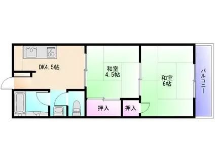 ライズワン八尾明美町(2DK/2階)の間取り写真