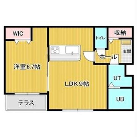 シュクル七重浜(1LDK/4階)の間取り写真