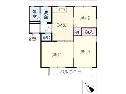 アーバンスクエア(3DK/2階)の間取り写真