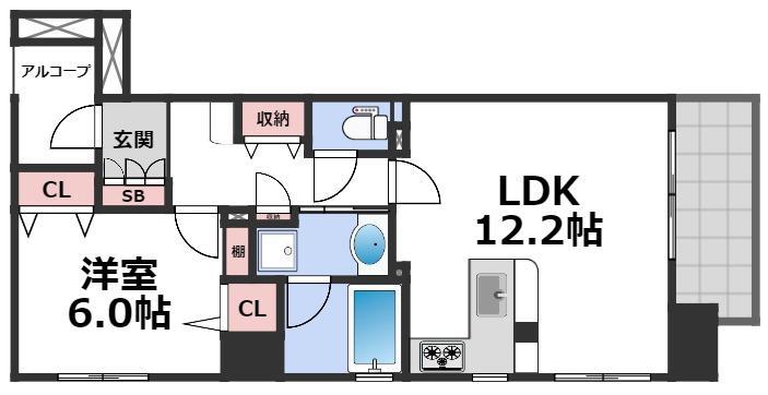 アーデン上本町(1LDK/4階)の間取り写真