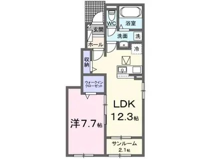 シャルフ 赤江 II(1LDK/1階)の間取り写真