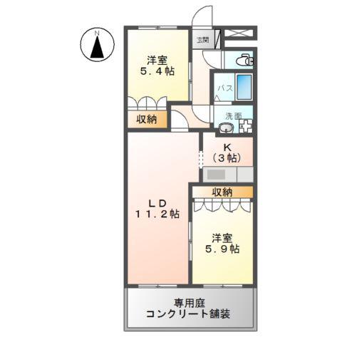 ローズマリーII(2LDK/1階)の間取り写真