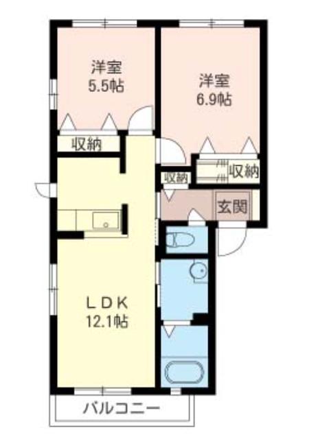 オークヒルズA(2LDK/1階)の間取り写真