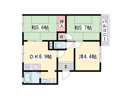 ガーデンハイツ緑ヶ丘E(3DK/1階)の間取り写真