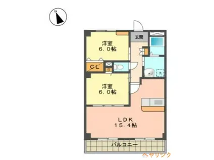 グローヴ大久手B棟(2LDK/1階)の間取り写真