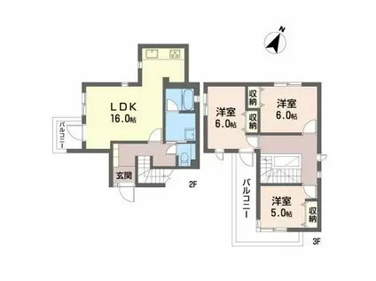グリーンビレッジ北方II(3LDK/2階)の間取り写真