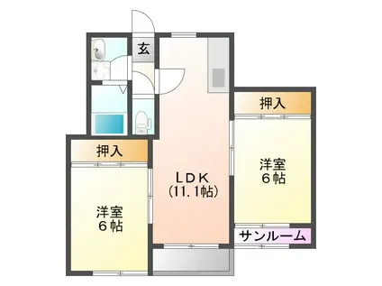 エクセレント福乃宮(2LDK/4階)の間取り写真