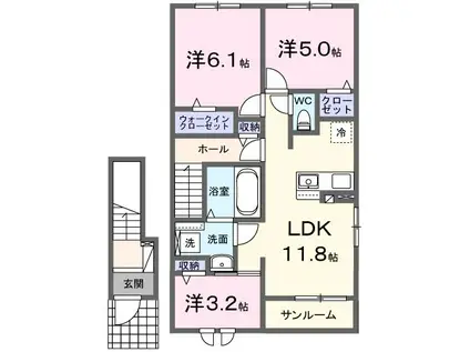 ニコリヴI(3LDK/2階)の間取り写真