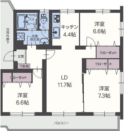 プラテリア(3LDK/3階)の間取り写真