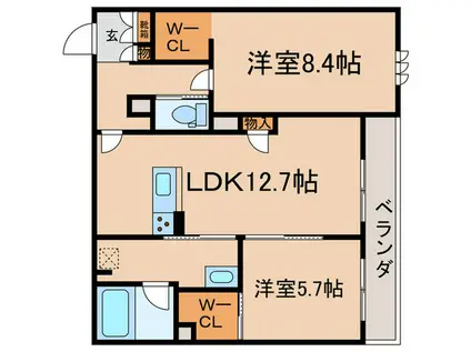 ミラーエステート イーストビル(2LDK/2階)の間取り写真