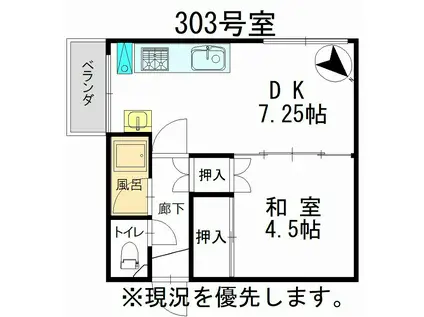 旭レジデンス(1DK/2階)の間取り写真