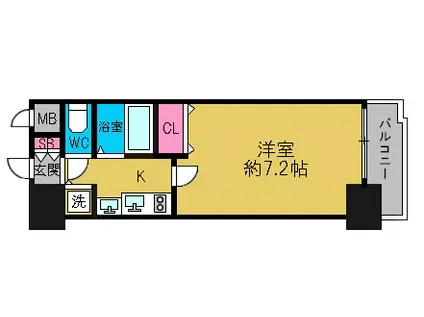 プレサンス中之島パークレジデンス(1K/9階)の間取り写真