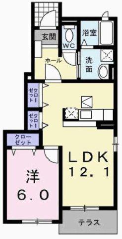 シンヴィオシスB(1LDK/1階)の間取り写真