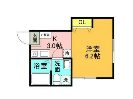 グランドスカイ東白楽(ワンルーム/1階)の間取り写真