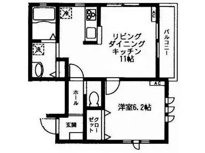 グローブ(1LDK/2階)の間取り写真