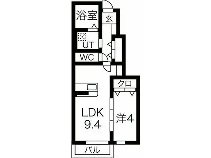 アーバンハウス黒石野II(1LDK/1階)の間取り写真