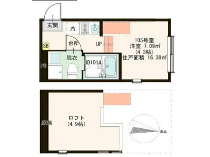 フェリシテ東小岩(1K/1階)の間取り写真