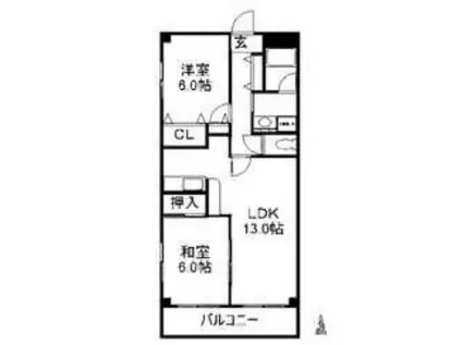 カルム植田(2LDK/4階)の間取り写真