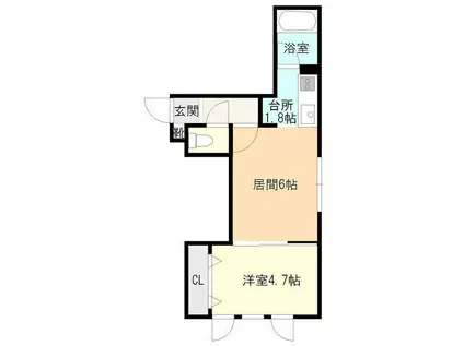 ツインズ南8条弐番館(1LDK/2階)の間取り写真