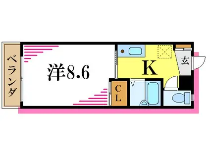 グランドバースB(1K/1階)の間取り写真