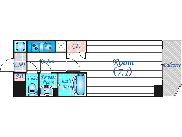 S-RESIDENCE福島玉川DEUX(1K/7階)の間取り写真