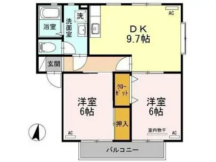 パレス新浜(2DK/1階)の間取り写真