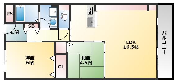第5コーポ平野(2LDK/4階)の間取り写真