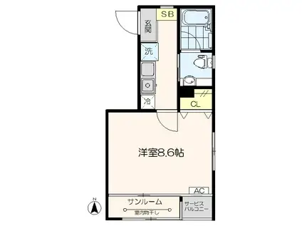 エスポワールII(1K/2階)の間取り写真