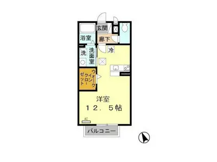 セントラルグレイスA棟(ワンルーム/1階)の間取り写真