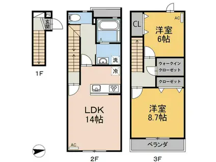 エルキュールB棟(2LDK/1階)の間取り写真