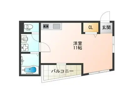 イブニングテラス(ワンルーム/2階)の間取り写真