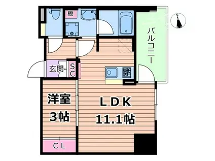 コンフォリア・リヴ本町ウエストQ(1LDK/6階)の間取り写真