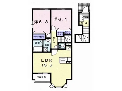 ピクシー・ラビット(2LDK/2階)の間取り写真