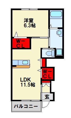 メゾン東二島(1LDK/1階)の間取り写真