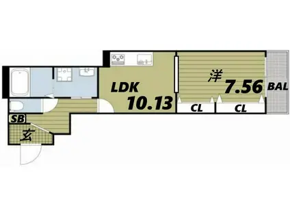 レクエルド東難波(1LDK/3階)の間取り写真