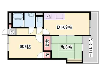 ザ・サンライズ宝殿(2DK/6階)の間取り写真