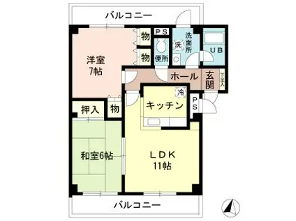 イデアルTI(2LDK/3階)の間取り写真