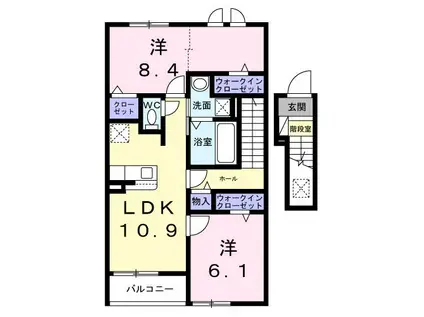 鶴ヶ島市アパート(2LDK/2階)の間取り写真